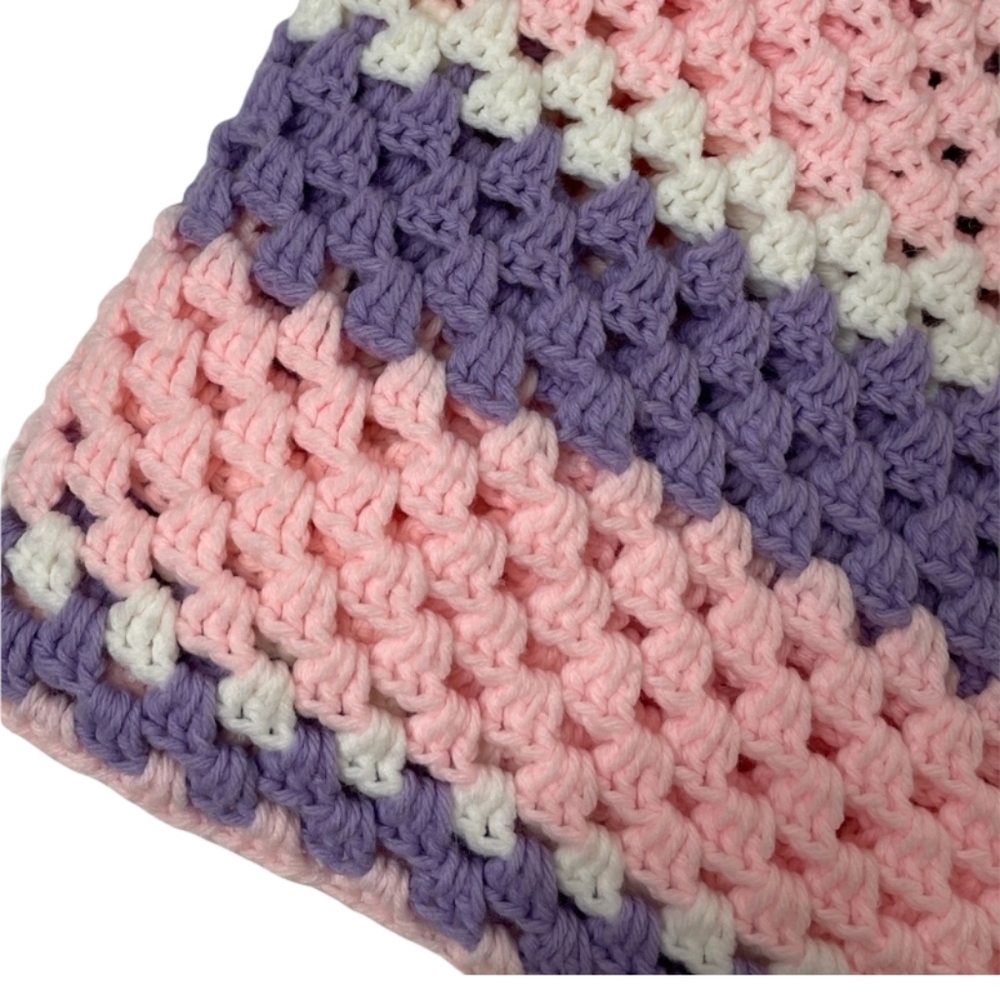 Hand Crocheted Blanket Handmade Quilt Hand Crafted Quilt Colorful Knit Lavender - Picture 9 of 12